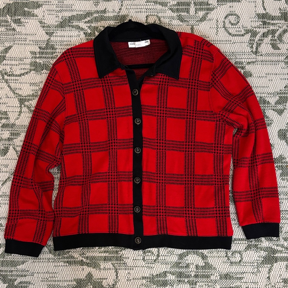 Cathy Daniels Red and Black Plaid Cardigan